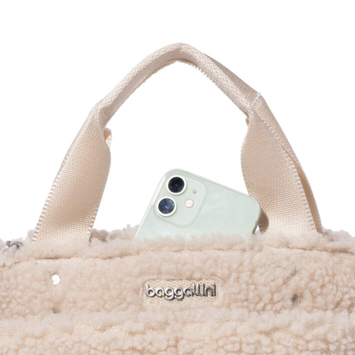 Baggallini Light Beige Faux Shearling Mini Carryall Tote - Image 3