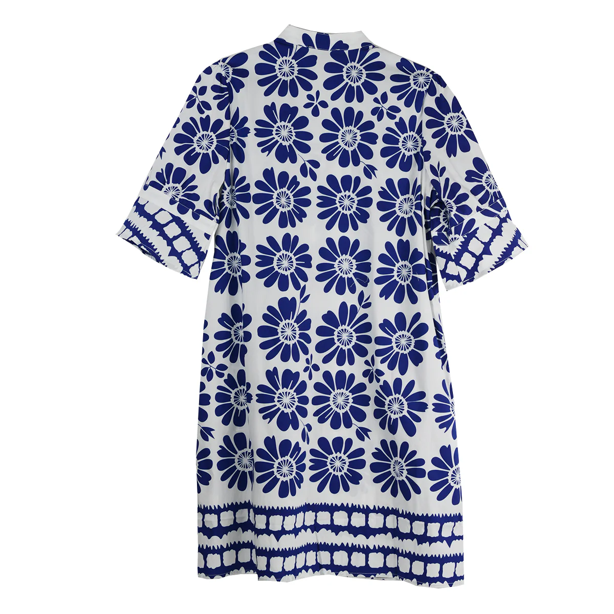 Boho Chic Abstract Batik Daisy Polished Cotton  Print Dress (6001268)(Royal) - Image 2