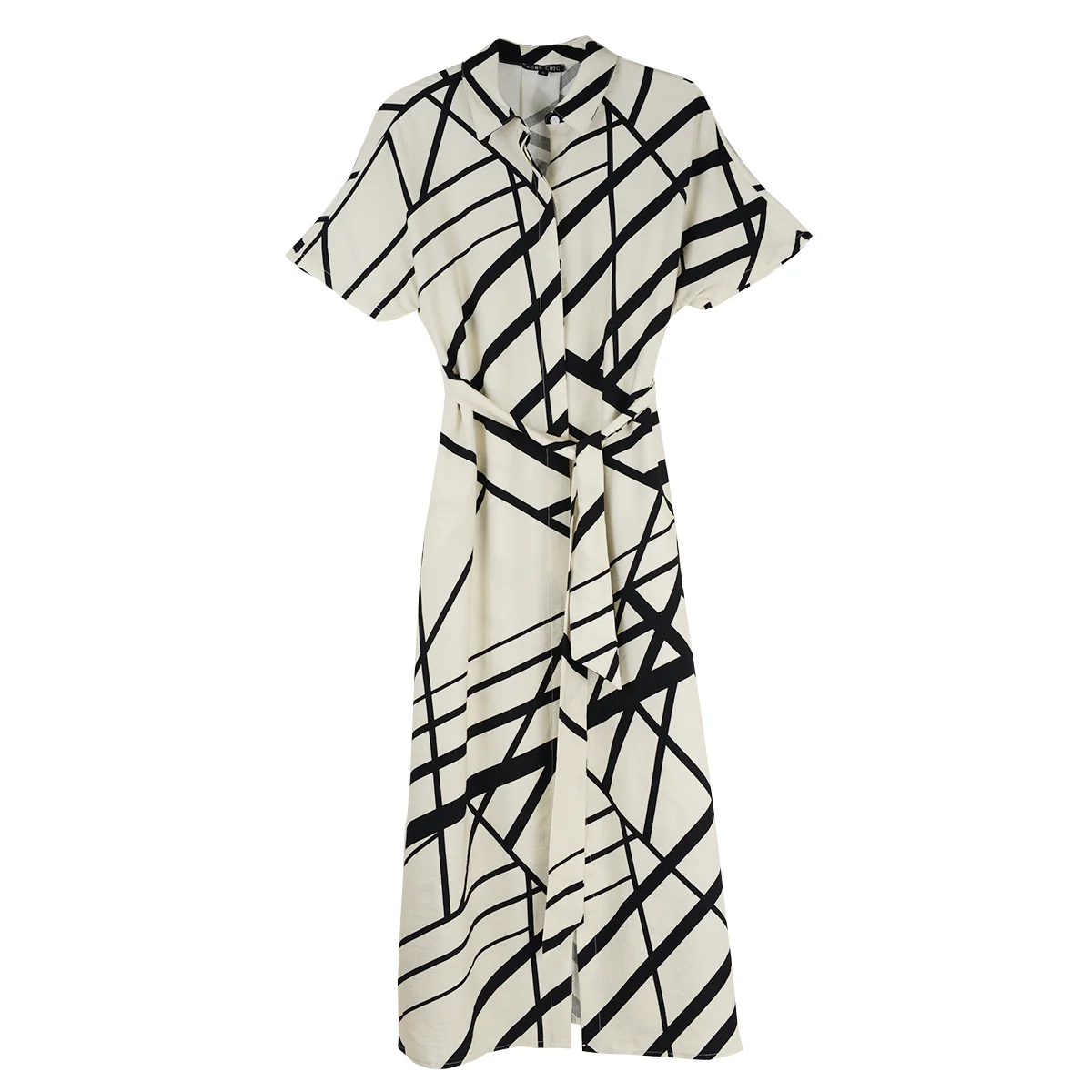 Boho Chic Maxi Self Belt Linear Dress (3114213)(Beige Black)