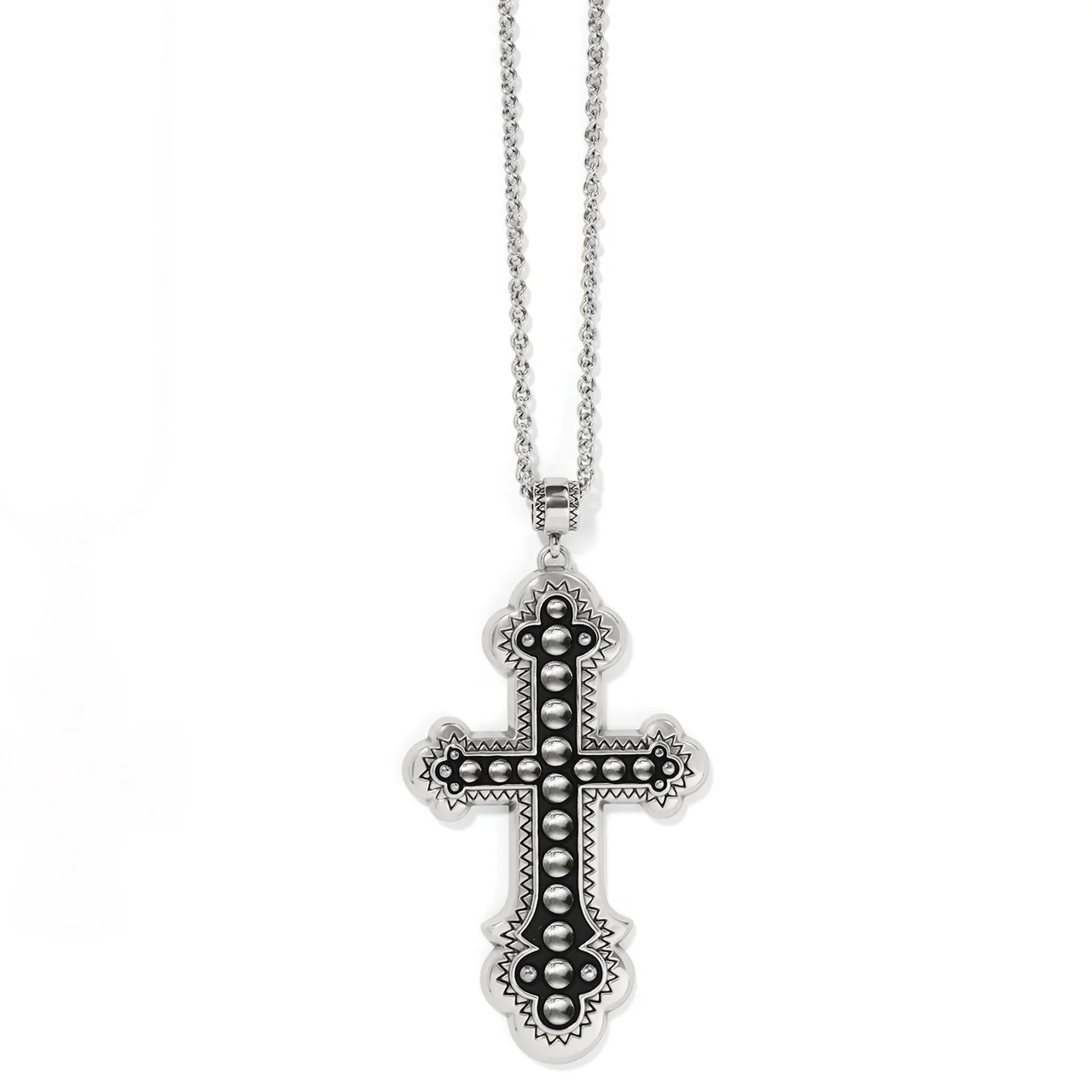 Brighton Calvary Cross Convertible Necklace (SLV/BLK)