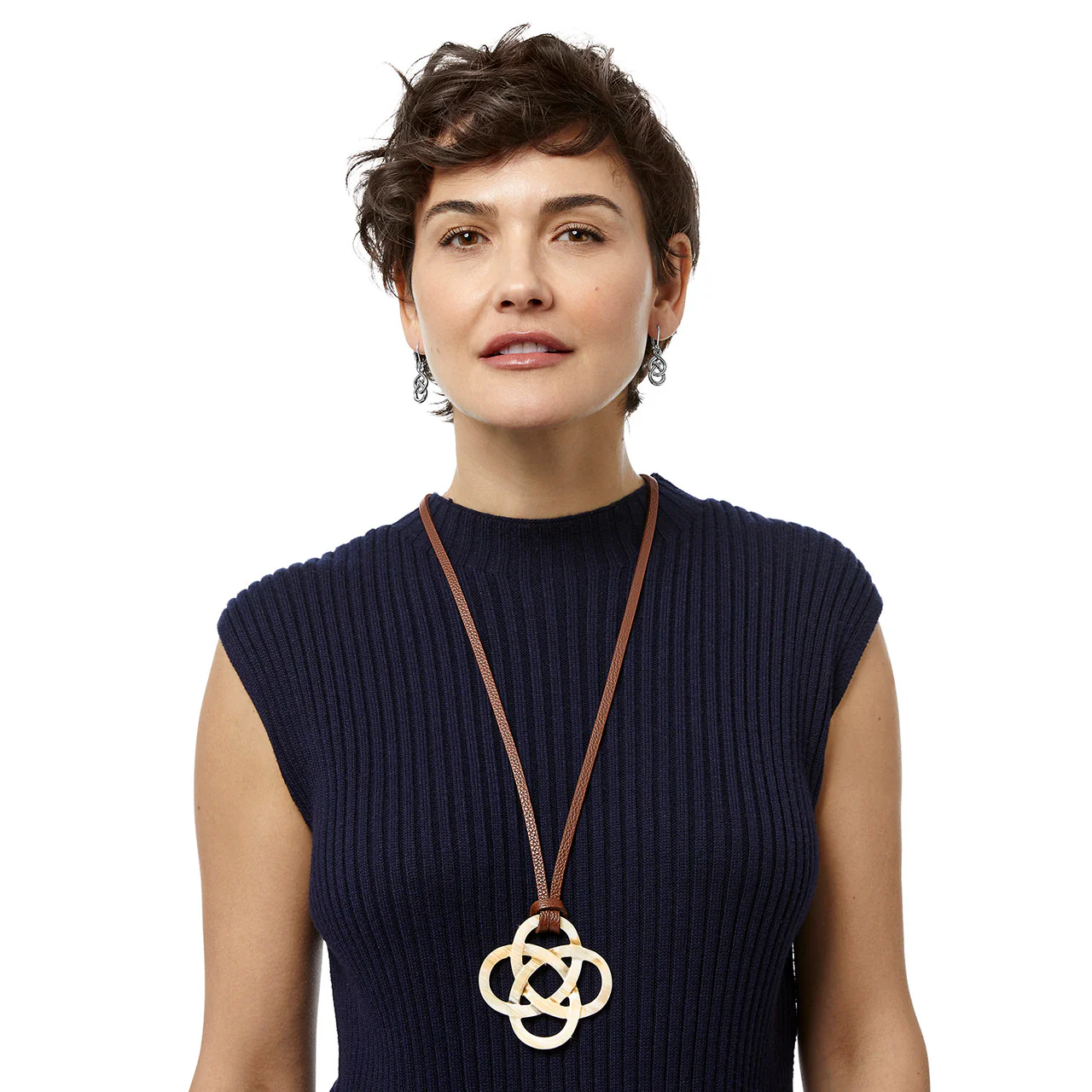 Brighton Interlok Leather & Light Horn Necklace (BRM/CRM) - Image 2