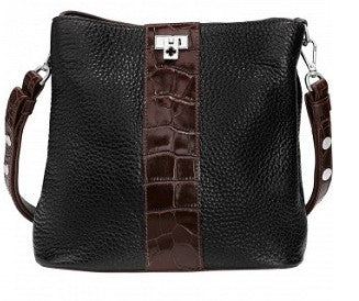 Brighton Joe Bucket Black & Chocolate Croc Leather Convertible Bag - Image 2