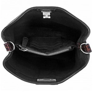 Brighton Joe Bucket Black & Chocolate Croc Leather Convertible Bag - Image 4