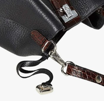 Brighton Joe Bucket Black & Chocolate Croc Leather Convertible Bag - Image 5