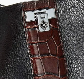Brighton Joe Bucket Black & Chocolate Croc Leather Convertible Bag - Image 6