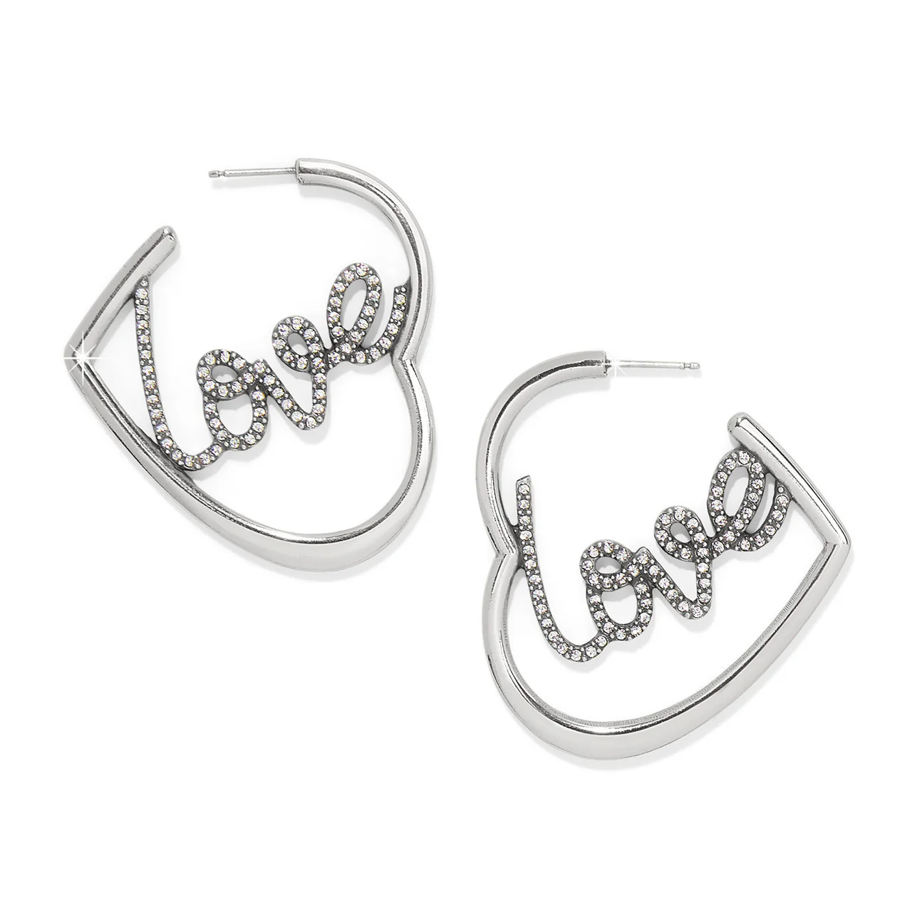 Brighton Love Script Sparkle Hoop Earrings (SLV) - Image 2