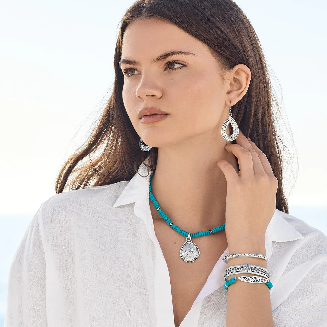 Brighton Mosaic Turquoise Beaded Bracelet (SLV) - Image 2