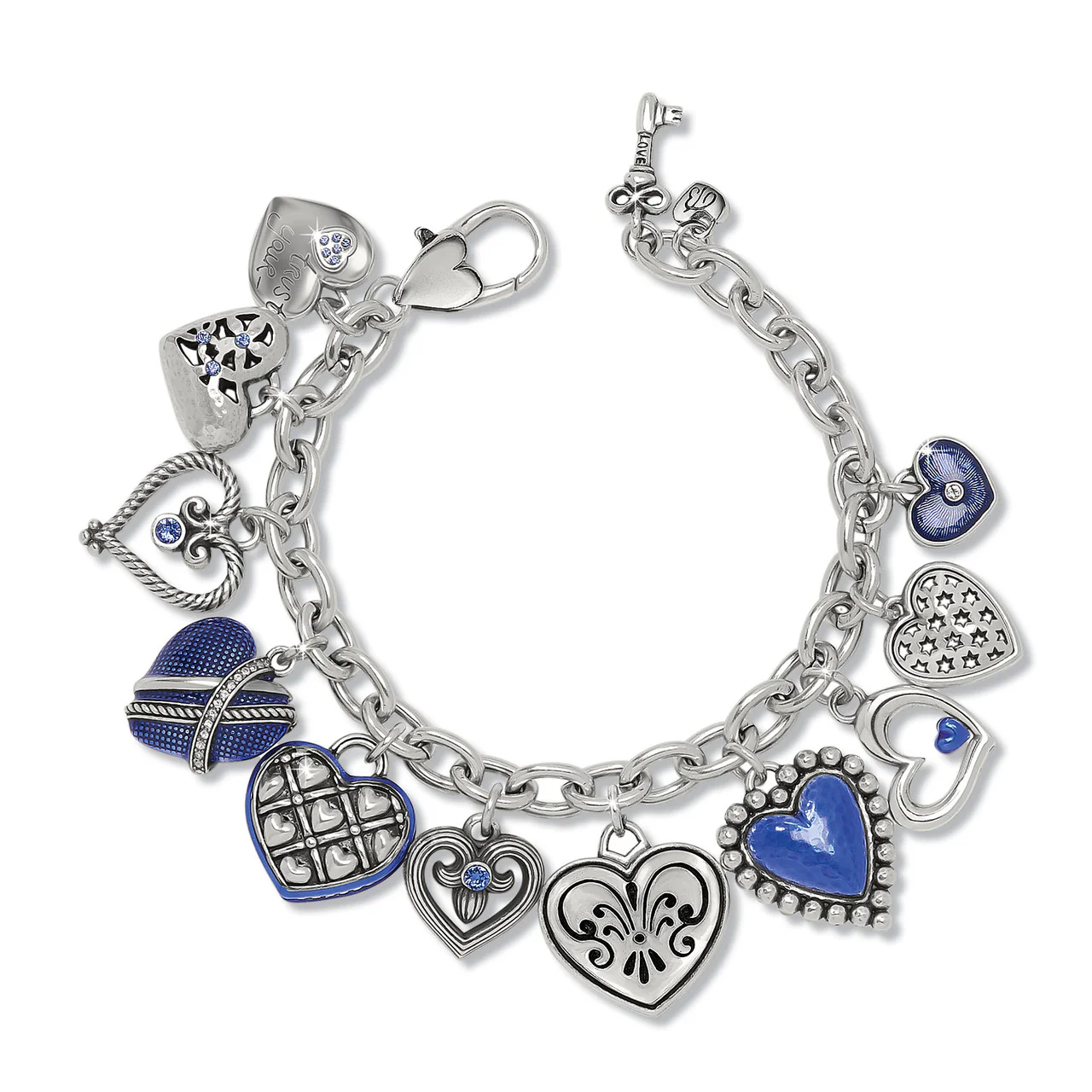 Brighton One Heart Charm Bracelet (SLV/BLU)