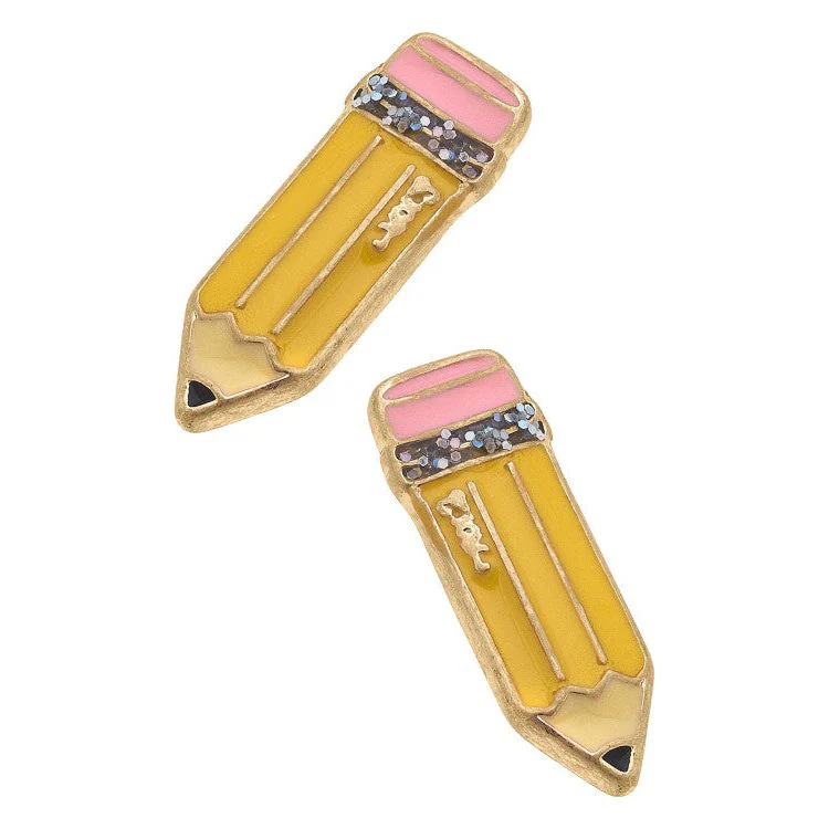 Canvas #2 Pencil Enamel Stud Earrings (24936E-YL) YEL - Image 2