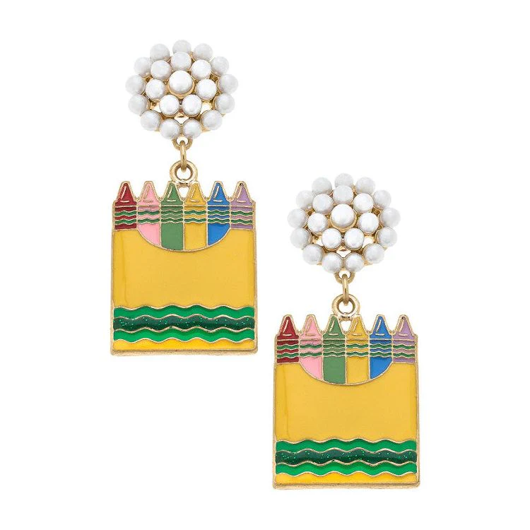 Canvas Crayon Box Enamel Earrings (24939E-MU) YEL - Image 2