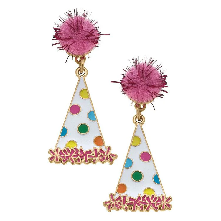 Canvas Style Polka Dot Party Hat Earrings (24969E) - Image 2