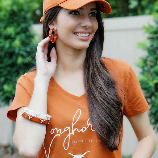 Texas Longhorn Canvas Repeat Logo White Resin Hoop Earrings (WHT/GLD) (24690E-TEX-WH) - Image 2