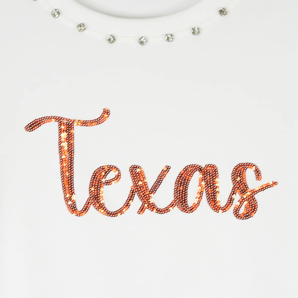 Texas Longhorn Capri Designs Sequin Script Jeweled Short Sleeve Tee (KW11TEX2408)(Off White) - Image 3