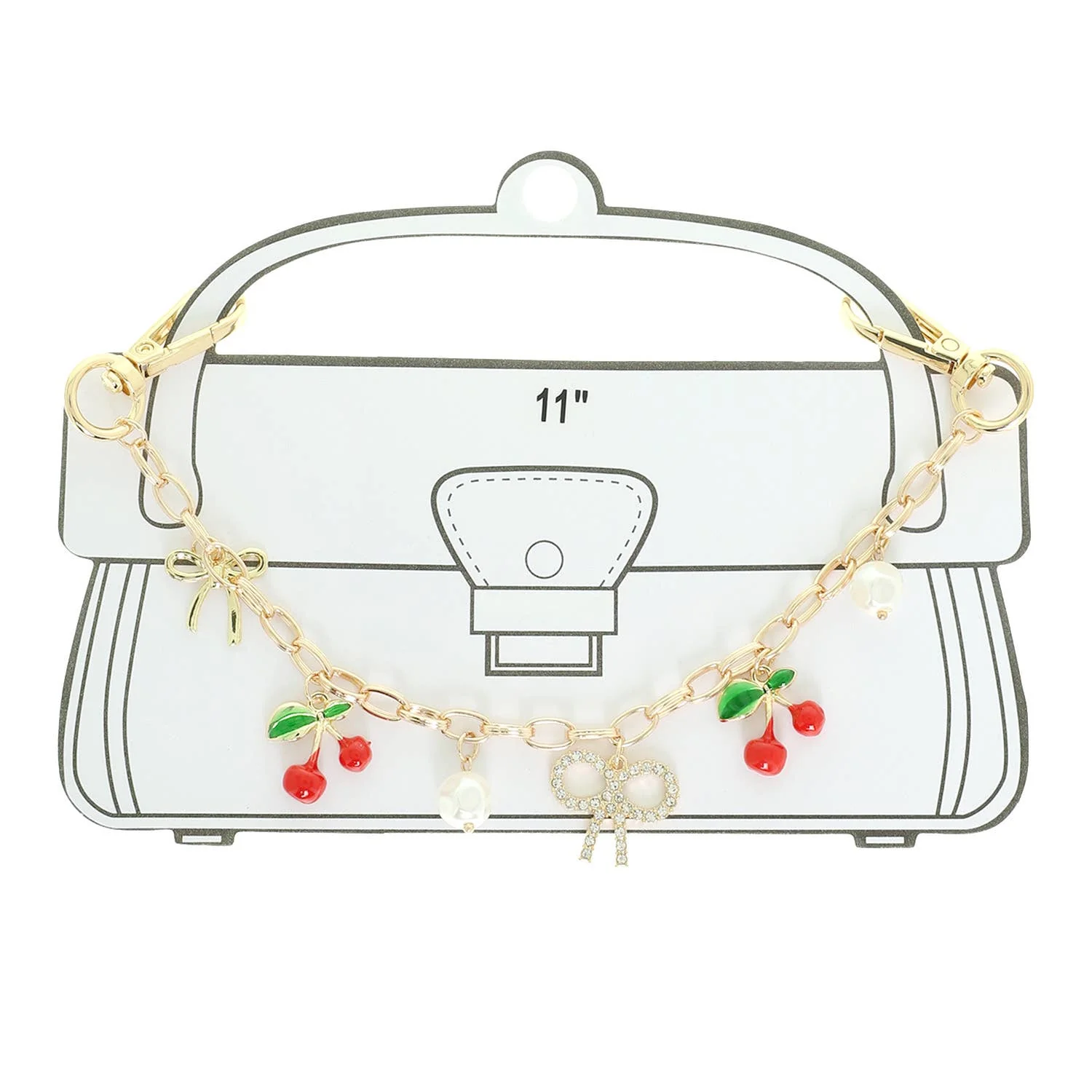 Cherry & Bow Pearl Rhinestone Bag Charm Chain - Image 2