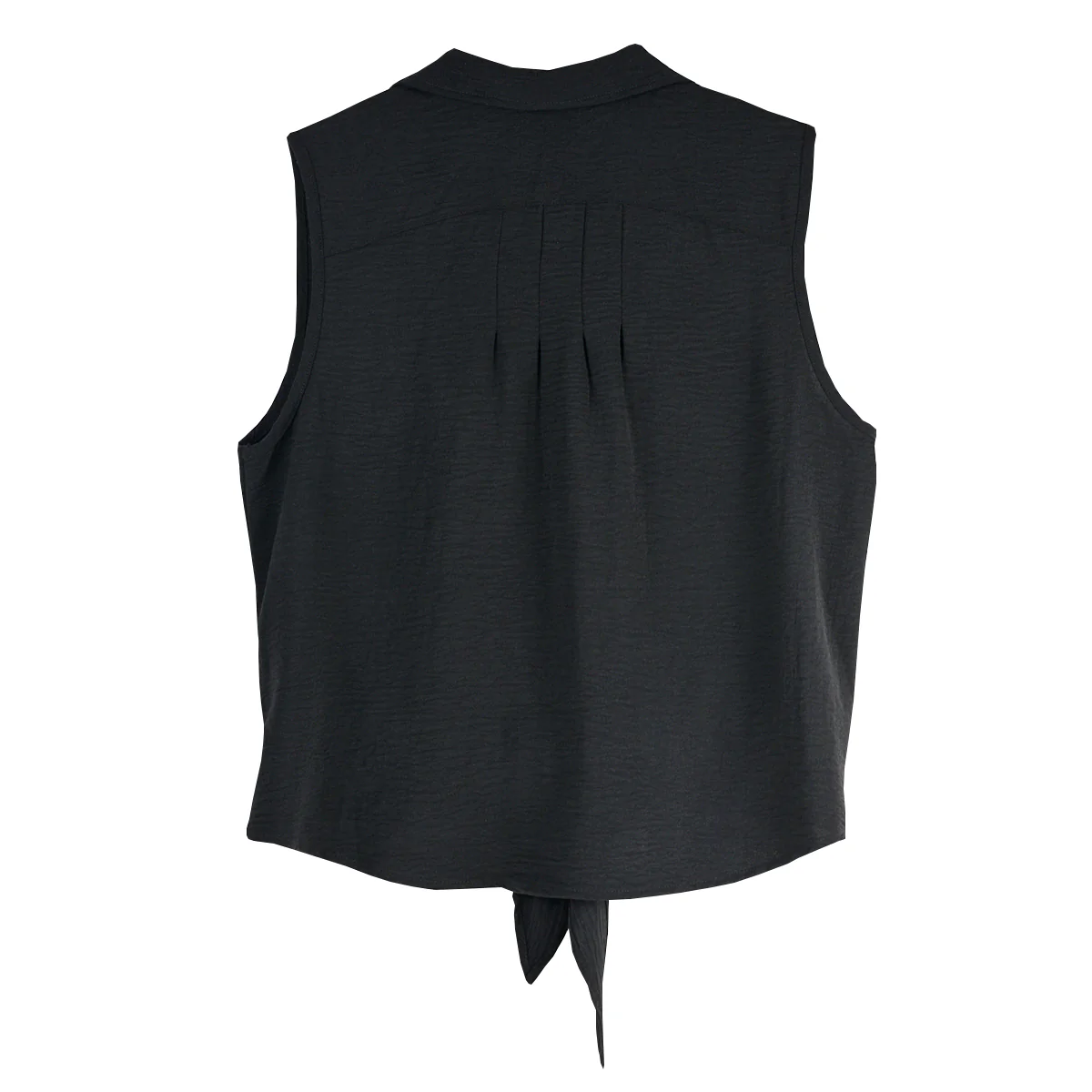 Clara Sun Woo Soft Pleat Tie Front Sleeveless Top (T184)(Black) - Image 2
