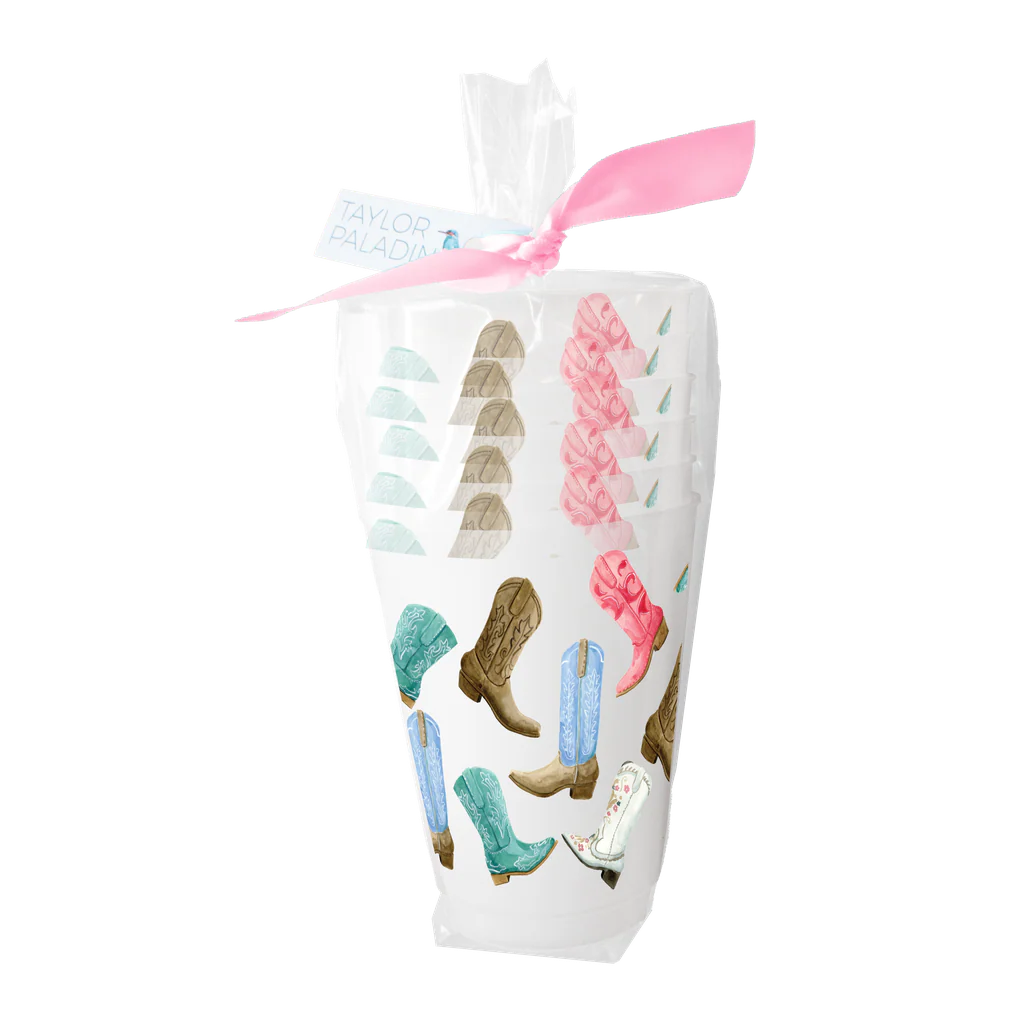 Taylor Paladino Colorful Cowboy Boots Frosted Plastic drink Cups | Set of 6