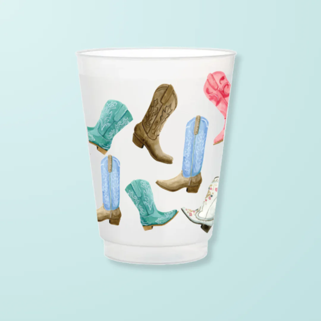 Taylor Paladino Colorful Cowboy Boots Frosted Plastic drink Cups | Set of 6 - Image 2