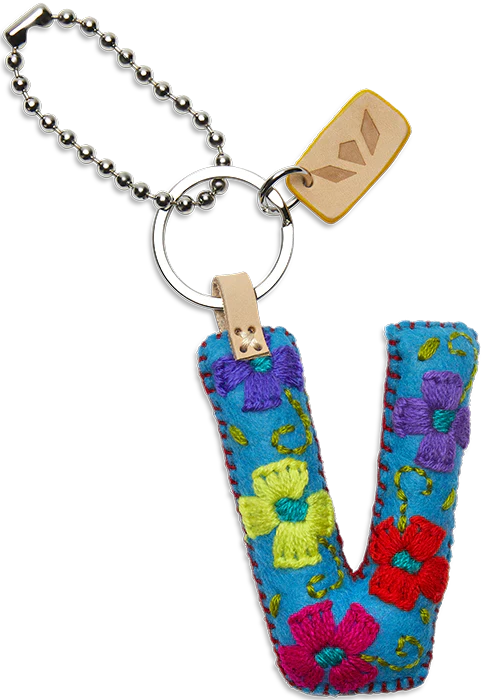 Consuela Hand Embroidered Turquoise Felt Letter Charm (A-Z) - Image 25