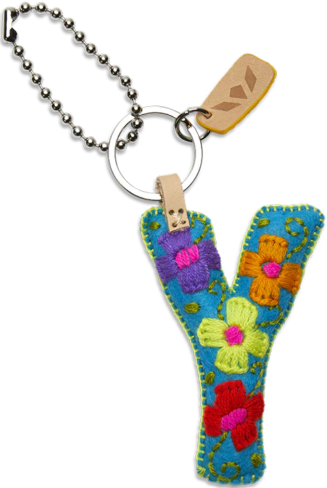 Consuela Hand Embroidered Turquoise Felt Letter Charm (A-Z) - Image 28