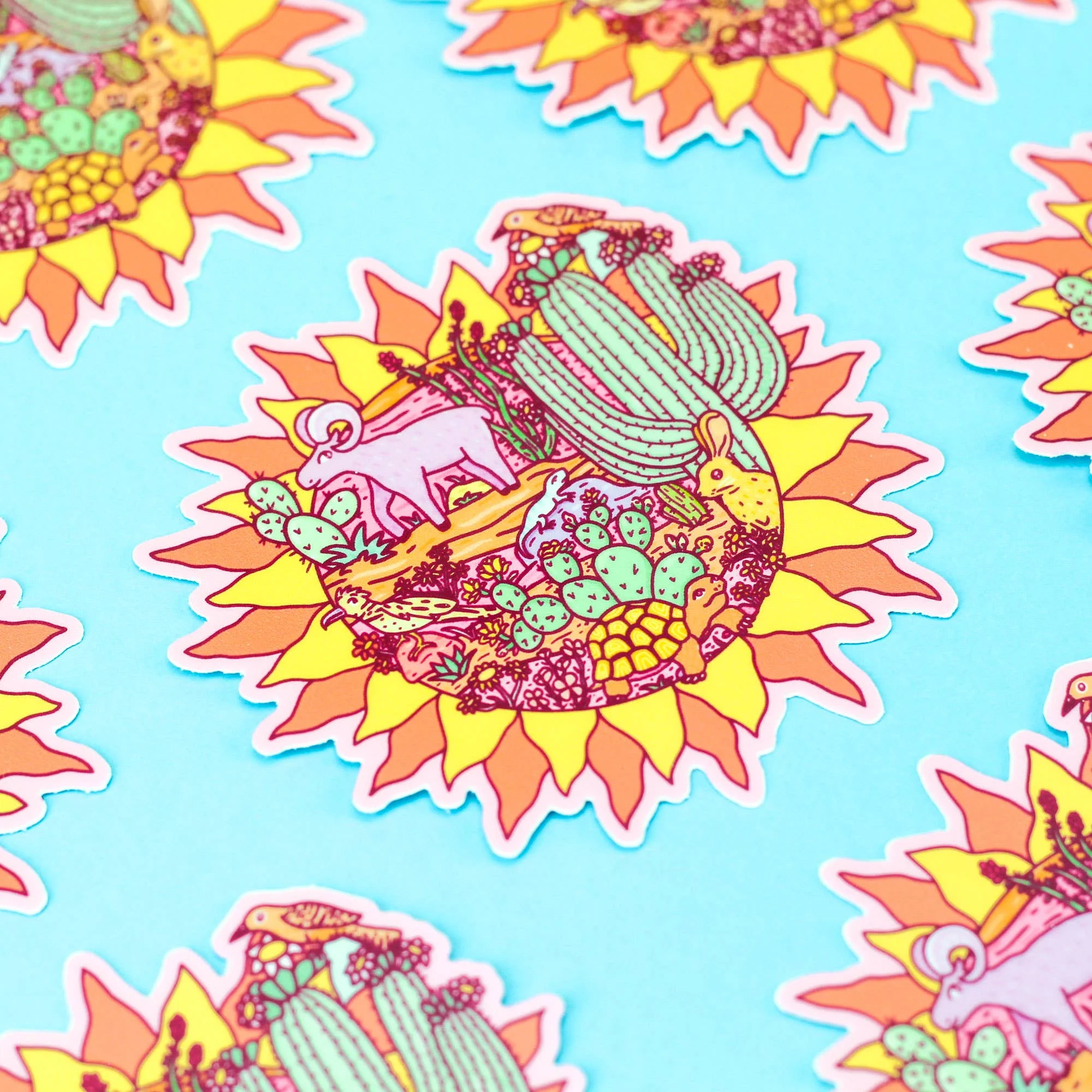 Desert Sun Landscape Wildlife Cactus Vinyl Sticker - Image 2