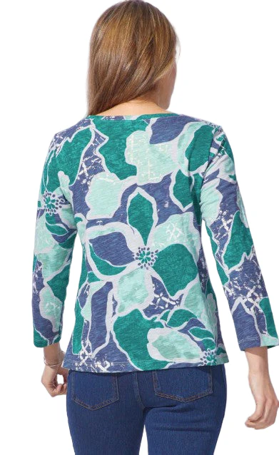 Escape Decoupage Floral Stepped Hem Boxy Tee (2 Colors) (17325) - Image 2