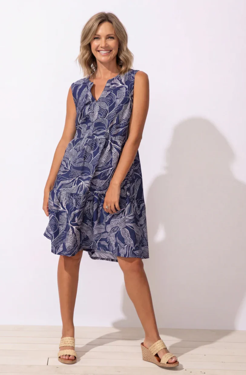 Escape Regatta Rayon Leaves Paradise Knee Length Dress (Navy)(85615) - Image 2