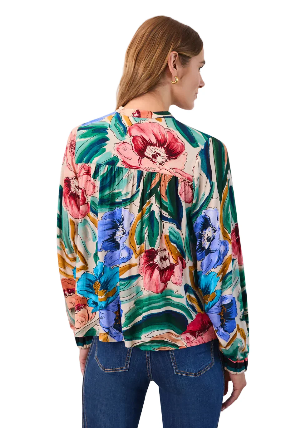FDJ French Dressing Border Stripe V Neck Botany Watercolor Top (3800153) - Image 2