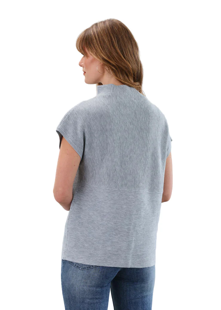 FDJ French Dressing Grey Ottoman Textured Mock Neck Cap Sleeve Sweater - Image 2