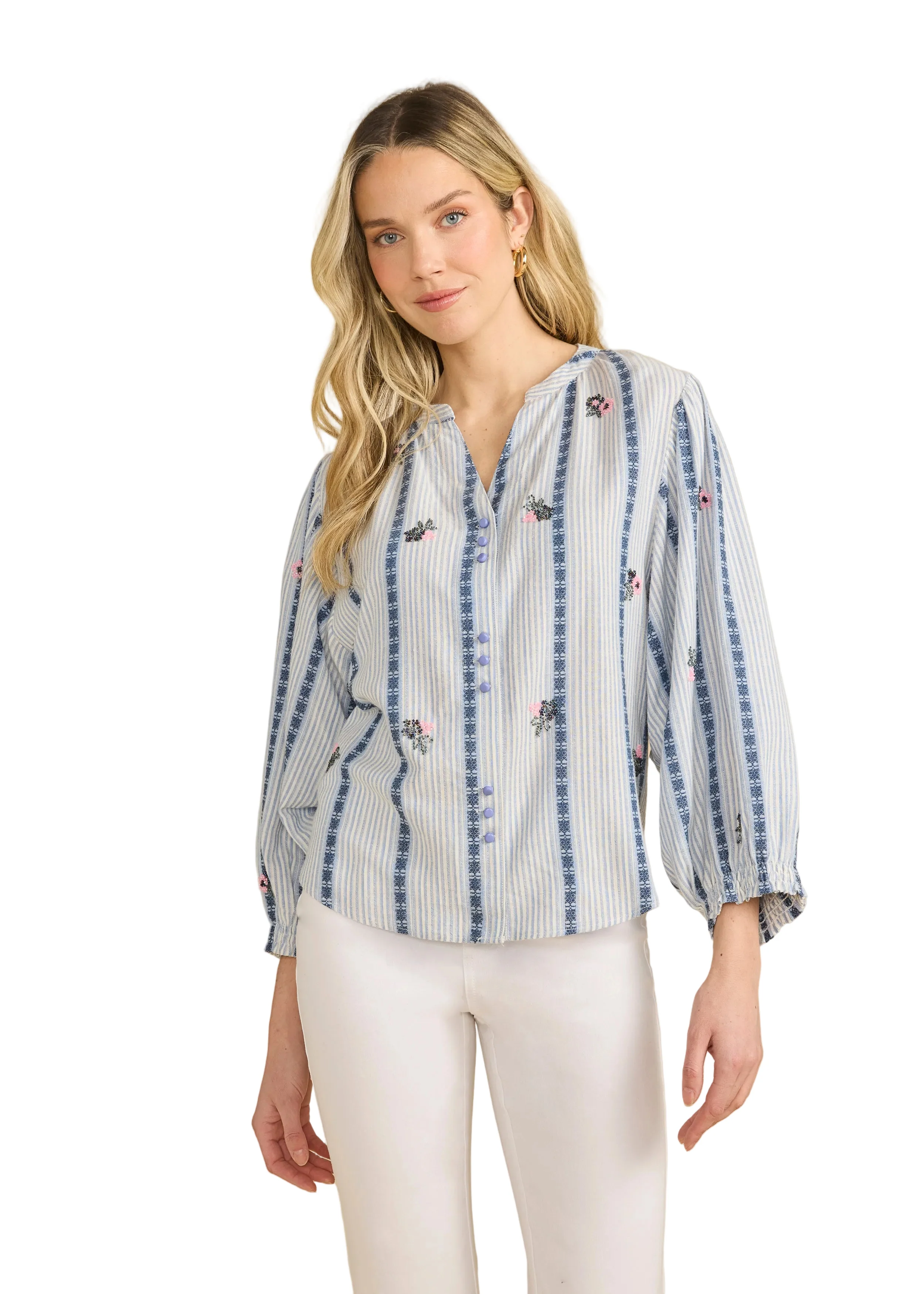 FDJ French Dressing Indigo Stripe Embellished Shirt (7447188)(Indigo Stripe)