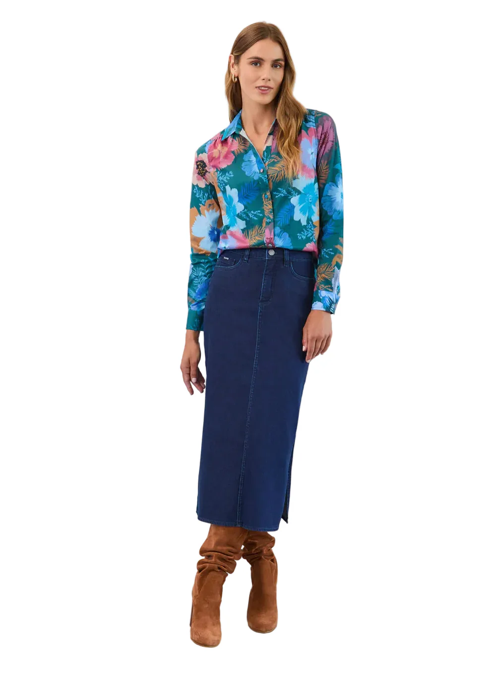 FDJ French Dressing Spruce Fall Botanical Long Sleeve Split Neck Shirt (7394623) - Image 3