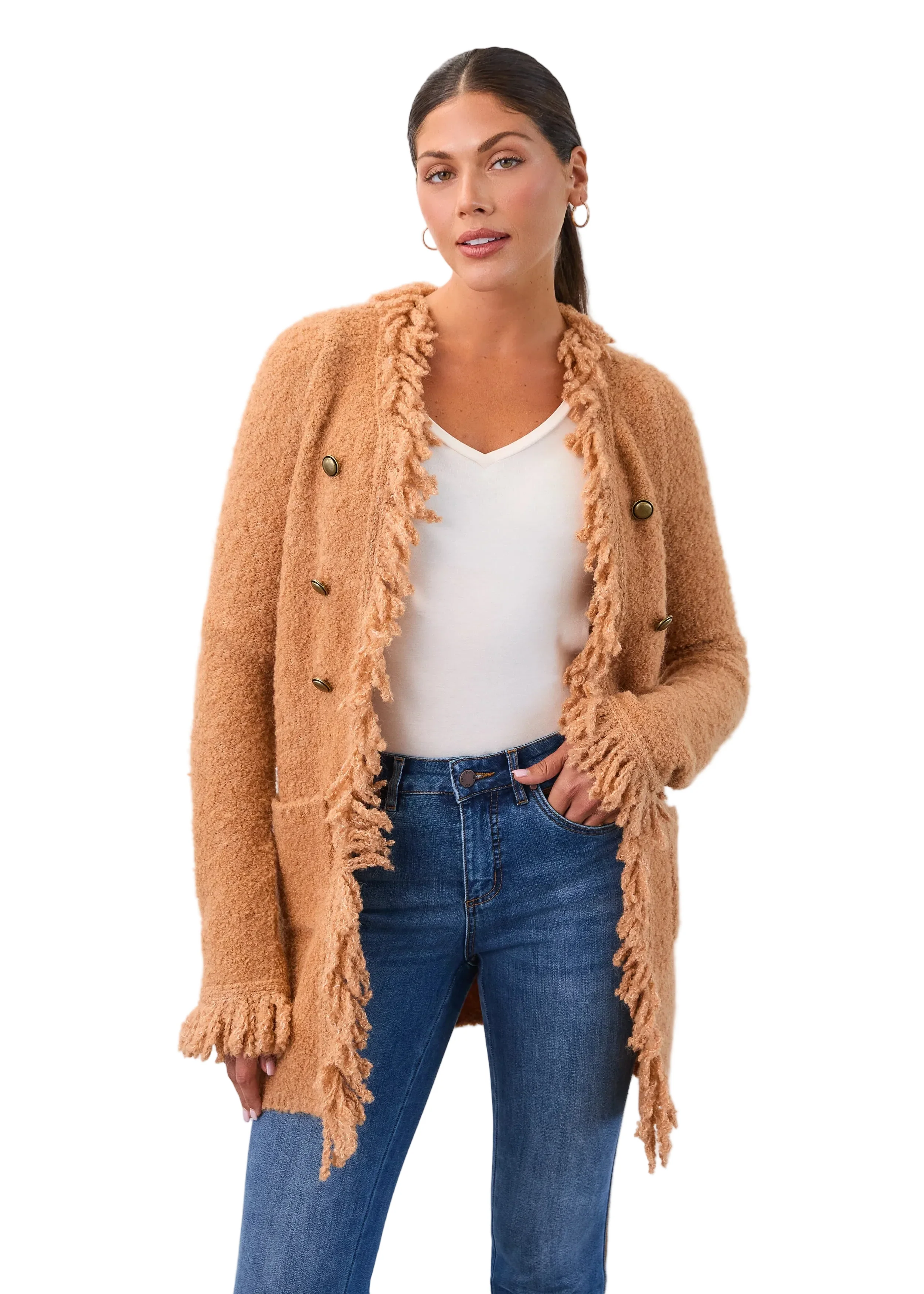 FDJ French Dressing Fringed Cardigan Sweater Coat (Caramel)(1463227)