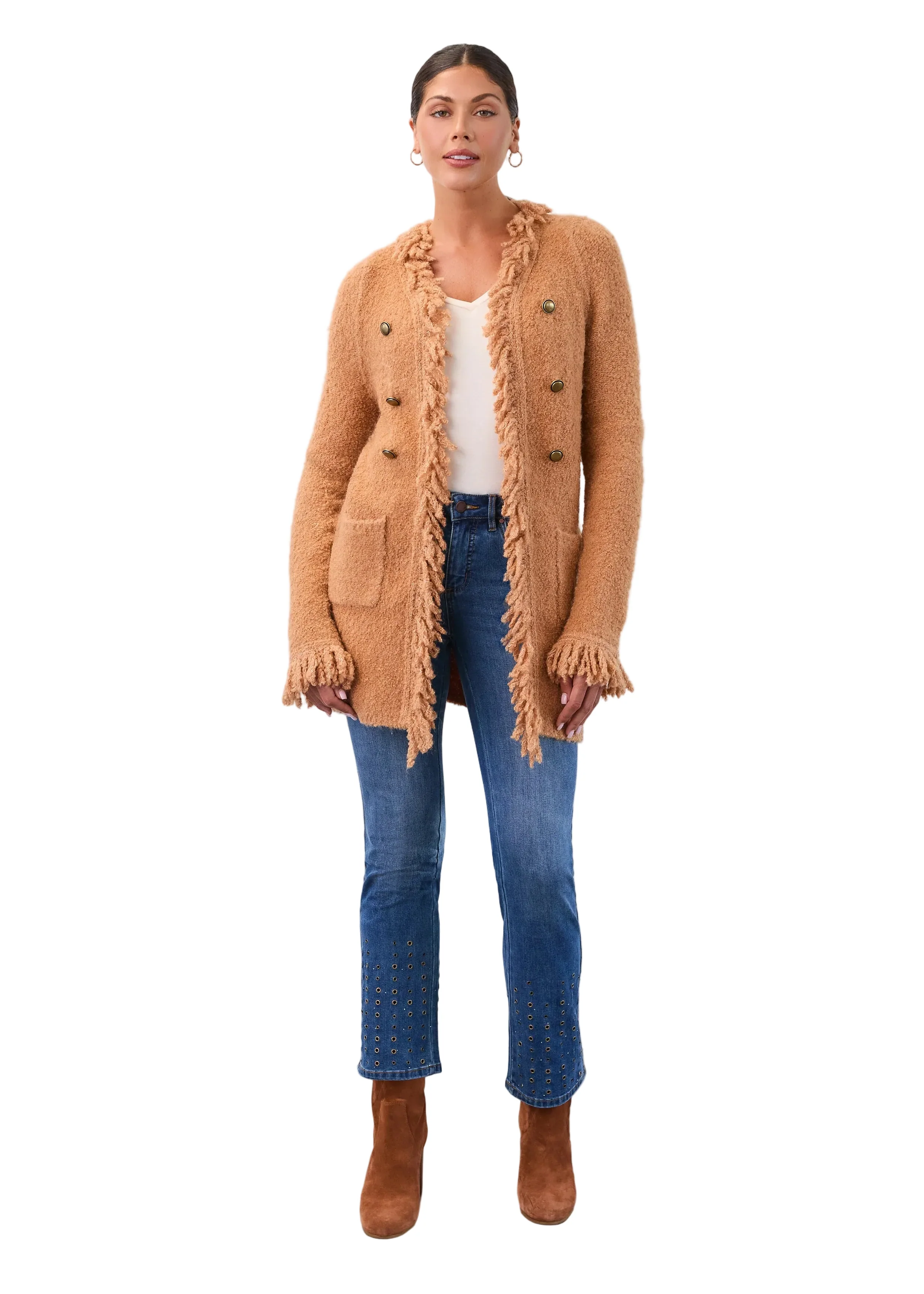 FDJ French Dressing Fringed Cardigan Sweater Coat (Caramel)(1463227) - Image 3