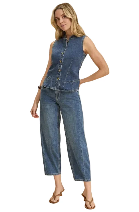 FDJ French Dressing Button Front Denim Vest (MEDBLU) - Image 3