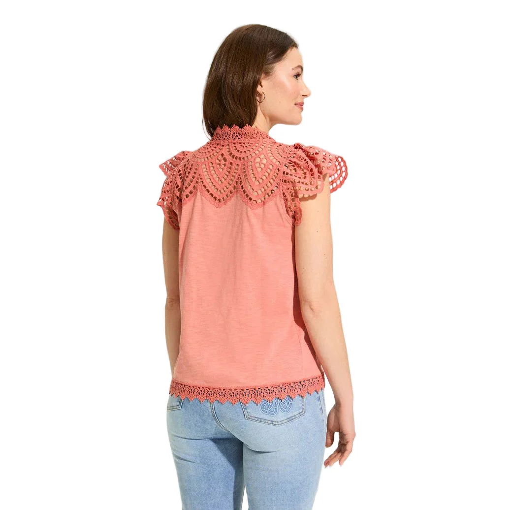 FDJ French Dressing Clay Flutter Sleeve Placed Eyelet Top - Image 2