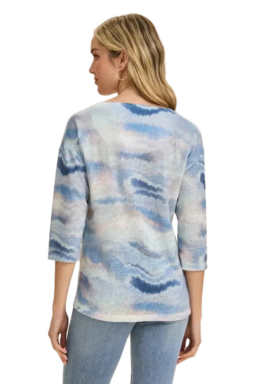 FDJ French Dressing Dip Dye Print Notch V-Neck Top (NEUTBLU) - Image 2