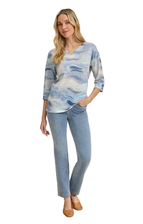 FDJ French Dressing Dip Dye Print Notch V-Neck Top (NEUTBLU) - Image 3