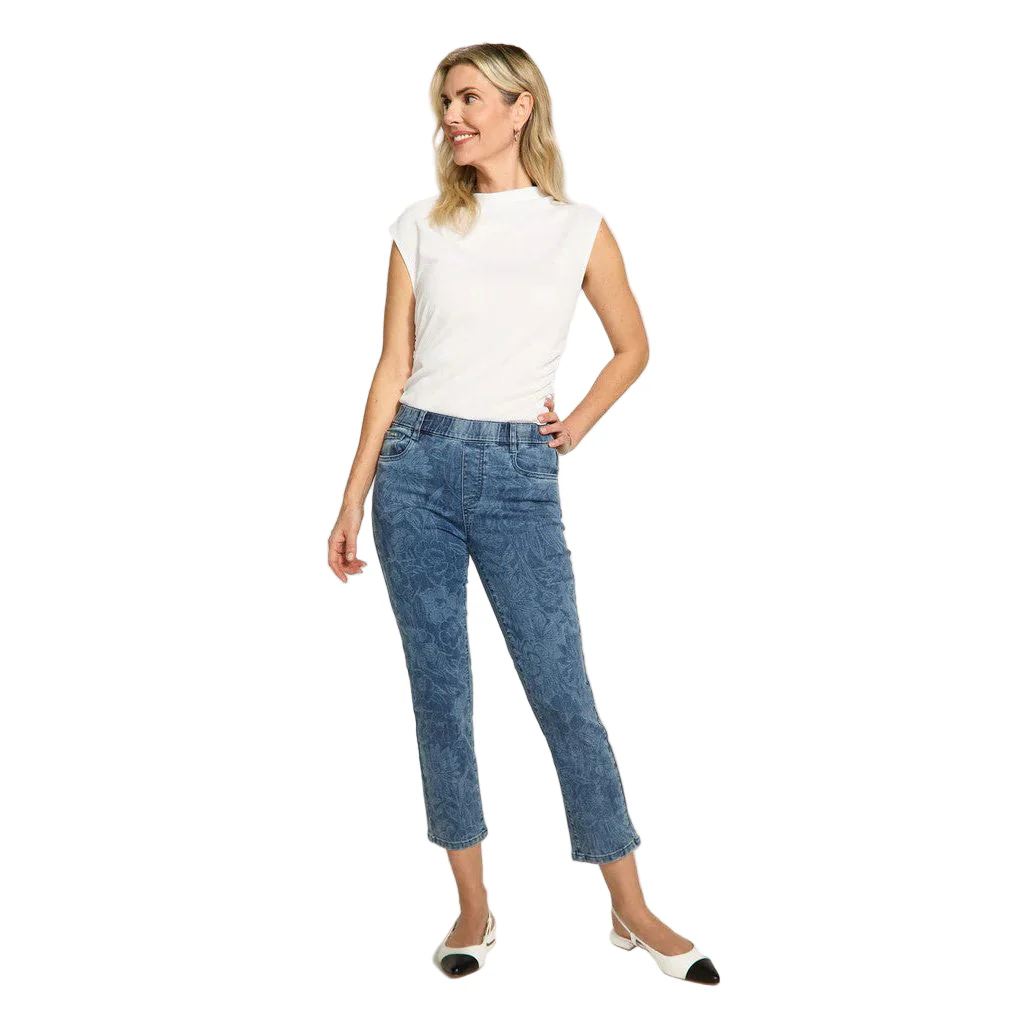 FDJ French Dressing Floral Jacquard Print Pull-On Straight Crop Jeans - Image 4
