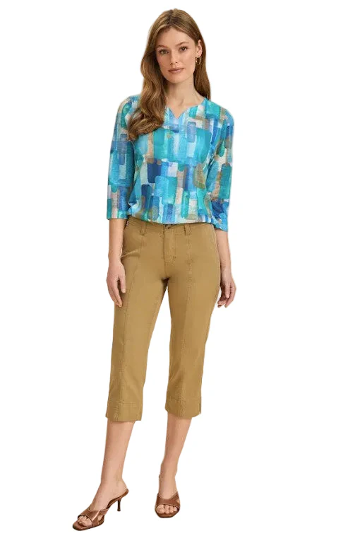 FDJ French Dressing Blue Rockefeller  Print Notch V-Neck Top (TURQ/MULTI)(3839451) - Image 3