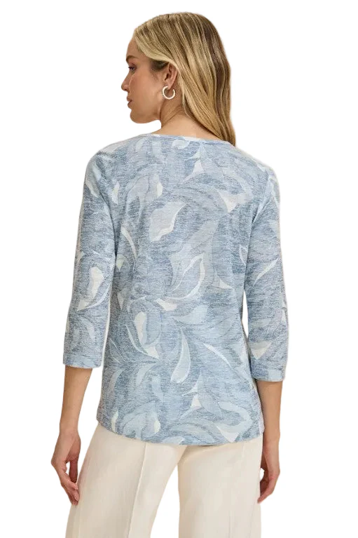 FDJ French Dressing Vintage Wash Leaf Print Henley Top (NEUTBLU) - Image 2