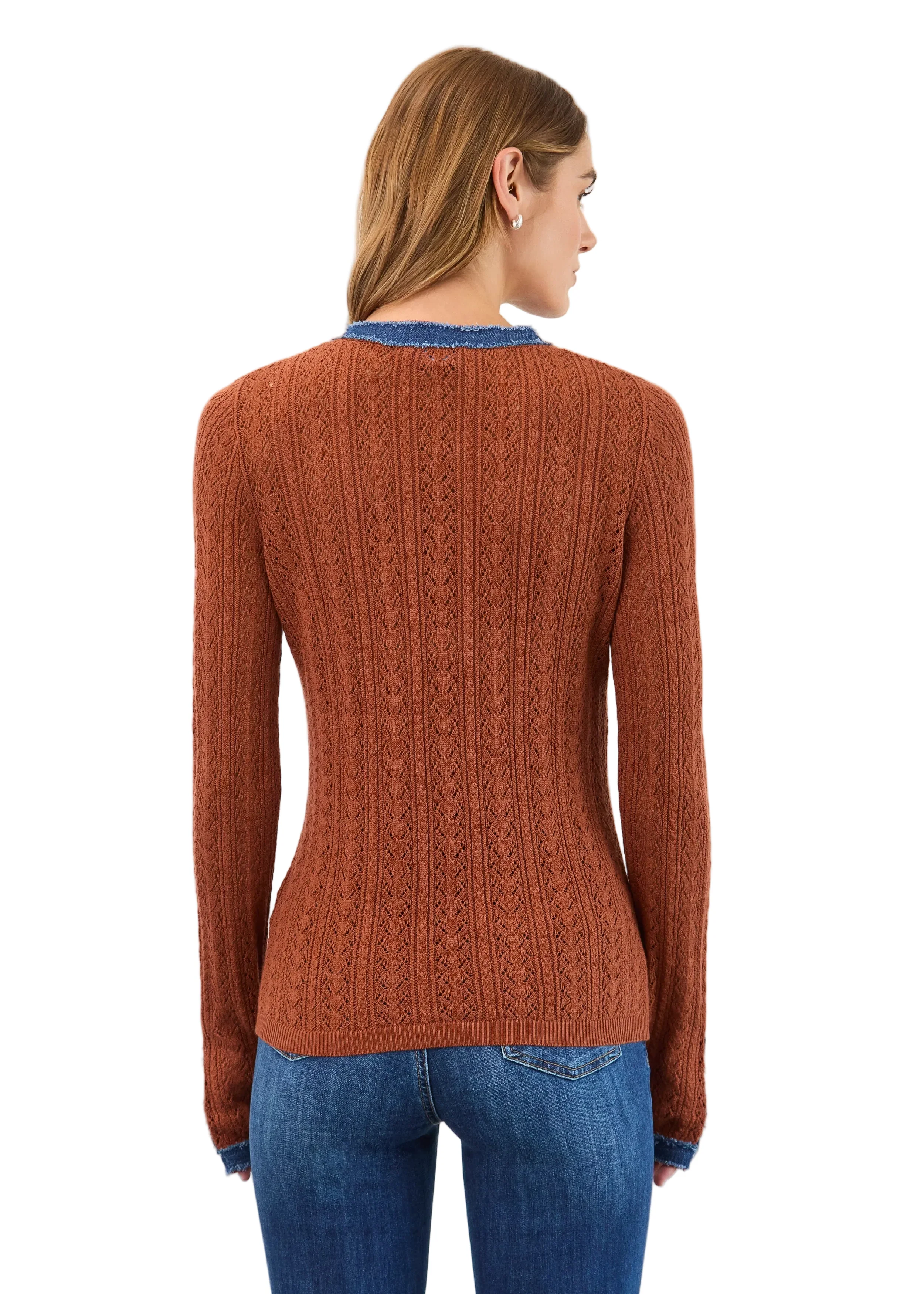 FDJ French Dressing Pointelle Fine Gauge Long Sleeve Sweater (1045114)(Bronze Denim) - Image 2