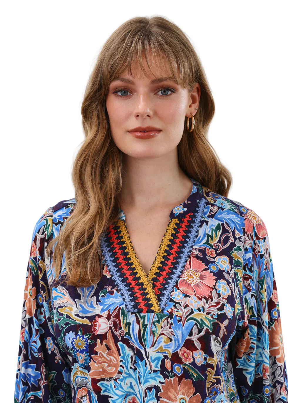 FDJ French Dressing 3/4 Embellished Neck Watercolor Top (3188153) - Image 2