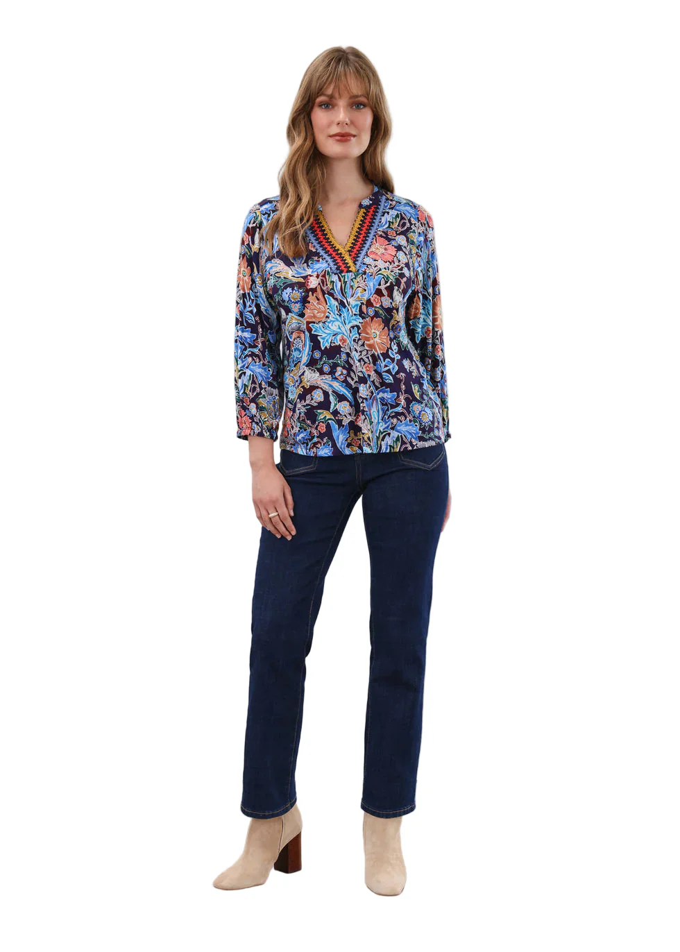 FDJ French Dressing 3/4 Embellished Neck Watercolor Top (3188153) - Image 4