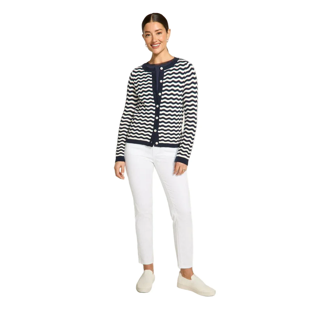 FDJ French Dressing Navy & White Wave Stitch Cardigan - Image 4
