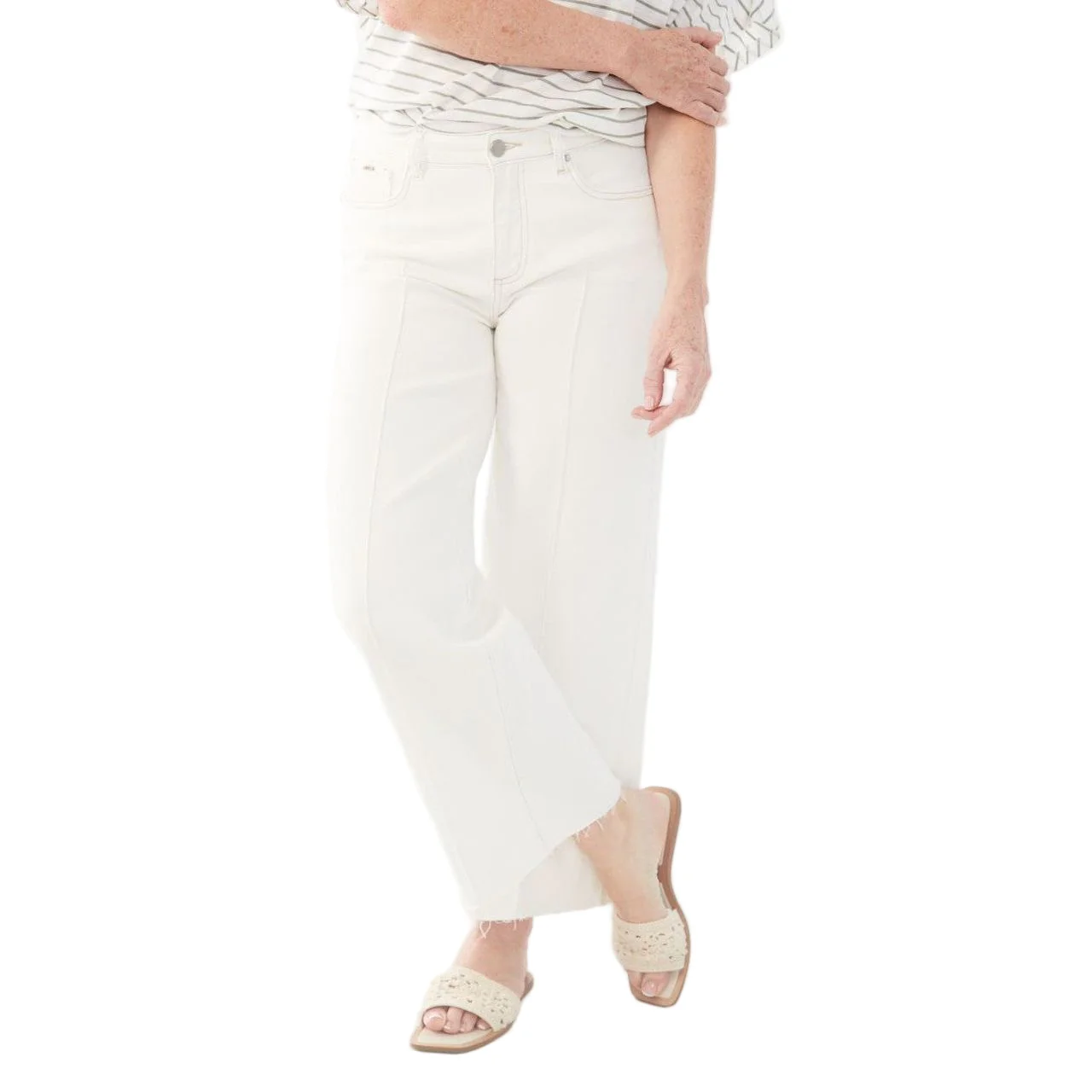 FDJ French Dressing Olivia Pintuck Wide Leg Ankle Jeans (IVORY) - Image 2