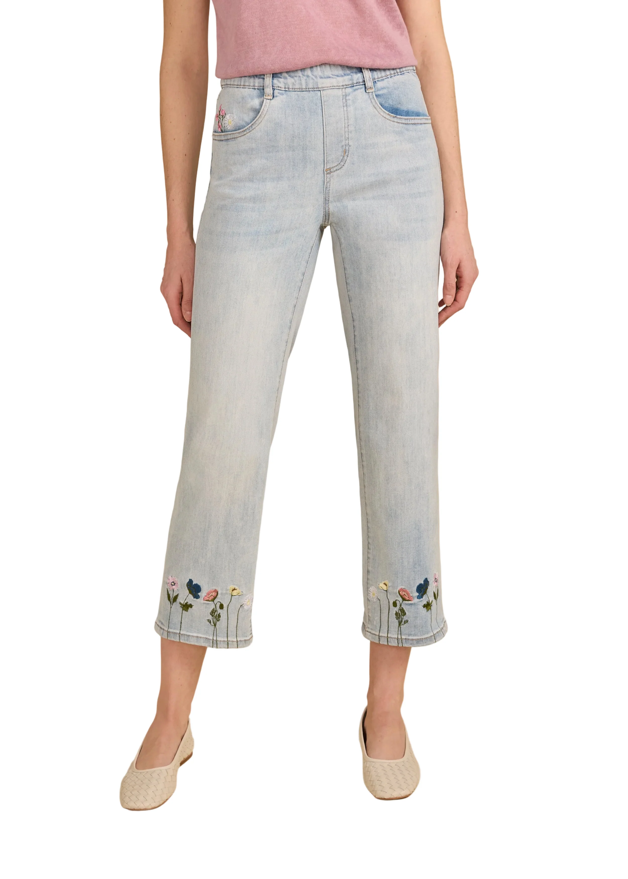 FDJ French Dressing Pull-on Straight Leg Embroidered Crop Jean (2489669)(Light Wash)