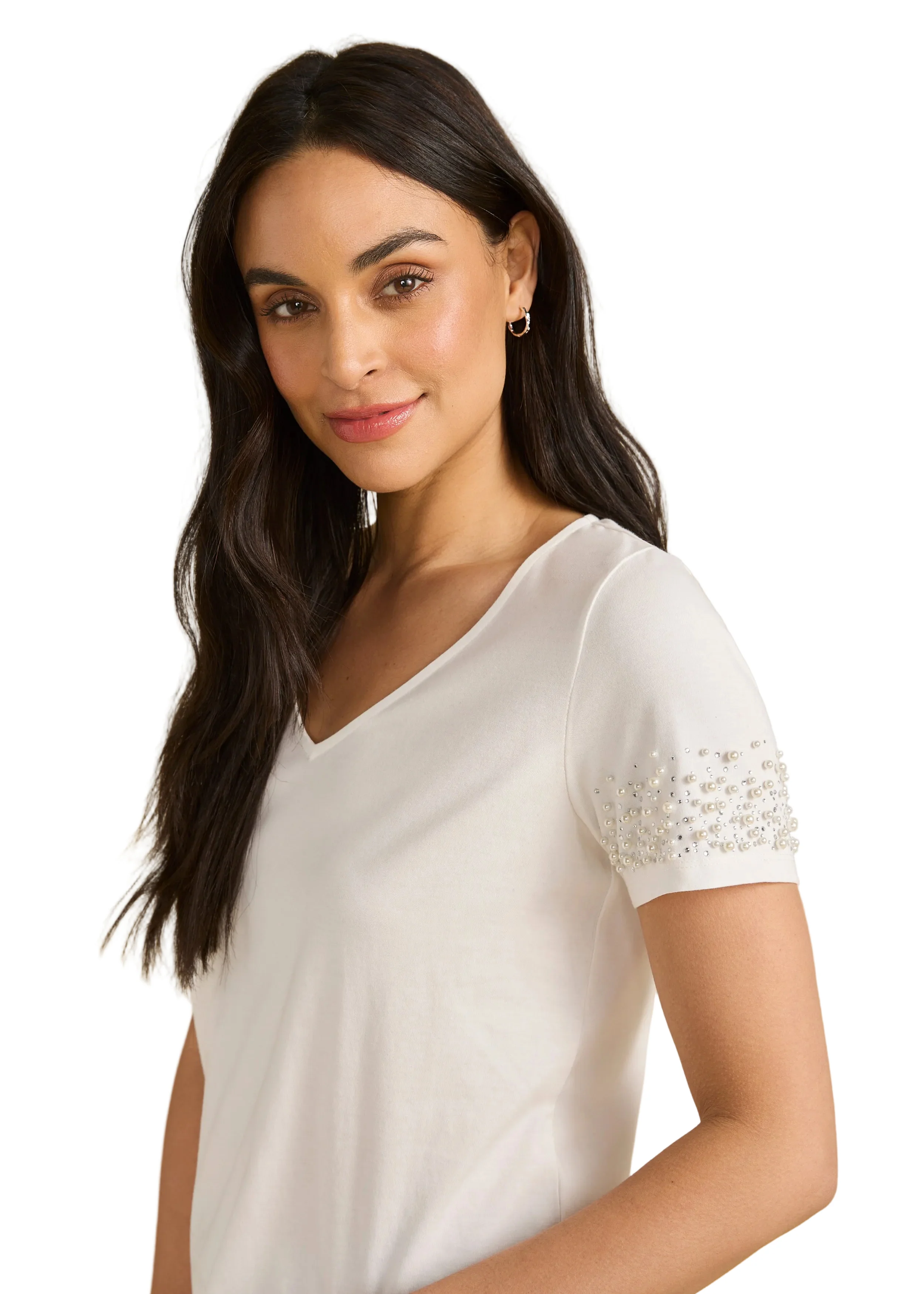 FDJ French Dressing Pearl Embellished V-neck Top (3162165)(White) - Image 2