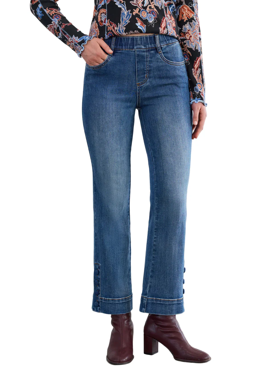 FDJ French Dressing Button Hem Detail Boot Cut Ankle Jean (Drk Vintage Wash)