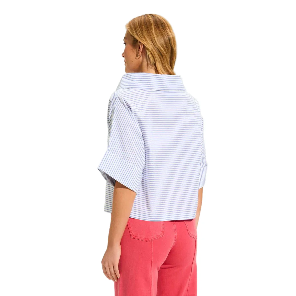 FDJ French Dressing Stripe Poplin Crossover Neck Top (BLU) - Image 2