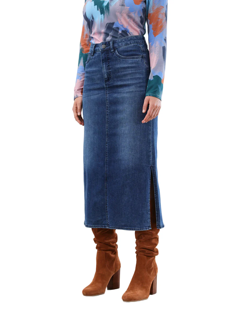 FDJ French Dressing Column Skirt with Side Slits (6981843)(Dark Wash) - Image 3