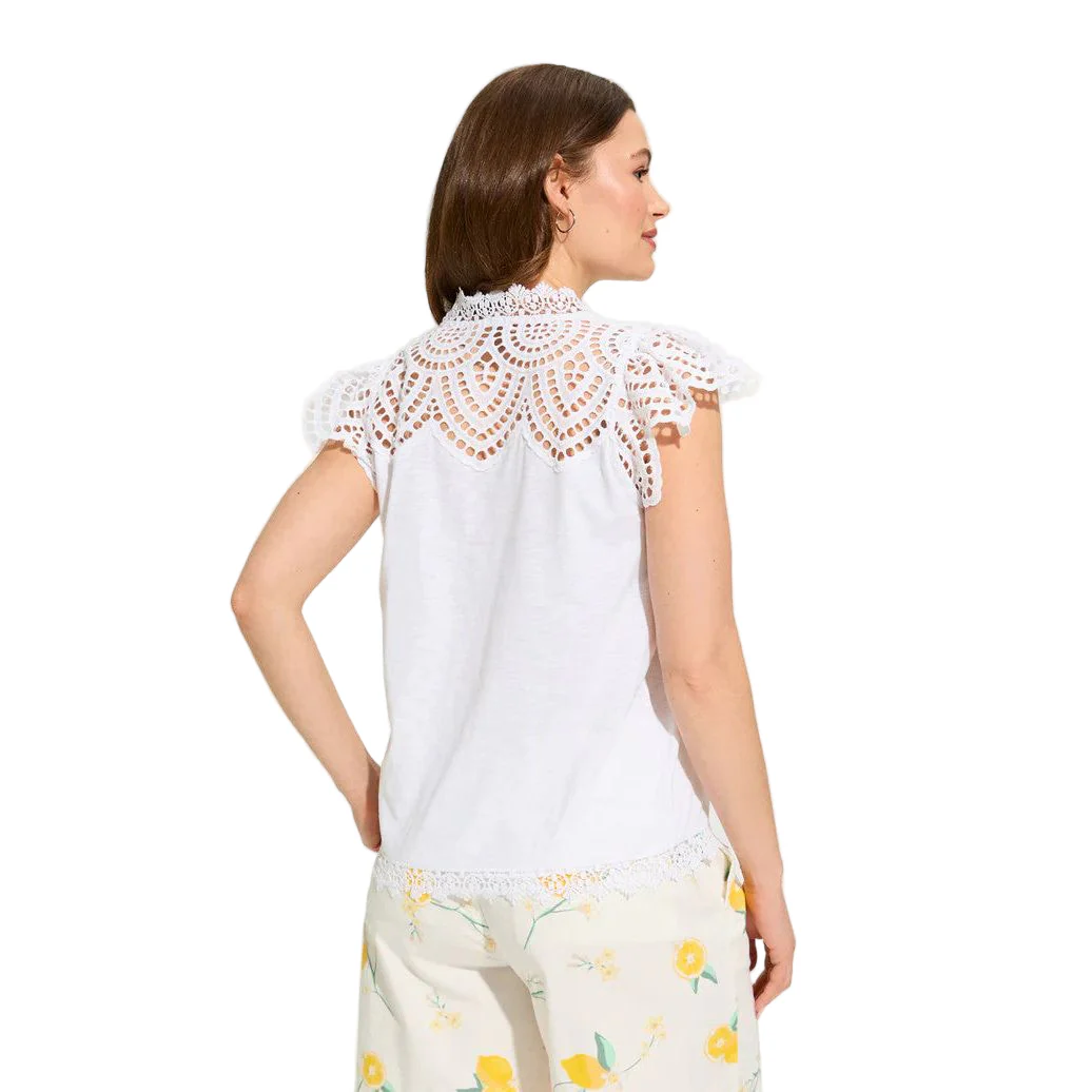 FDJ French Dressing White Flutter Sleeve Placed Eyelet Top - Image 2